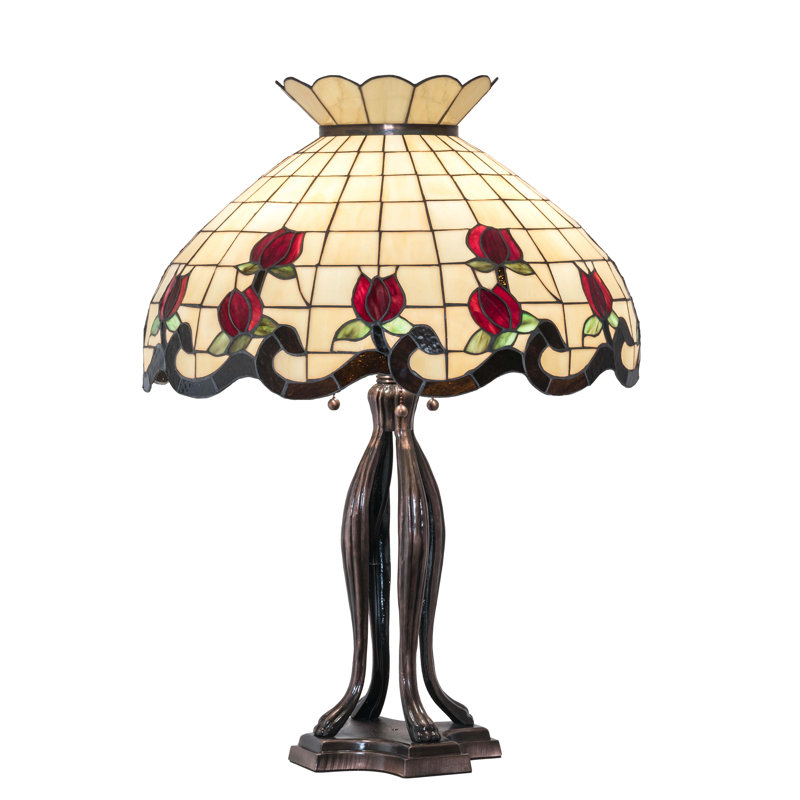 Meyda Tiffany & Stained Glass Table Lamp, Beige/Rudy/Green, 32" H x 20" W x 20" D