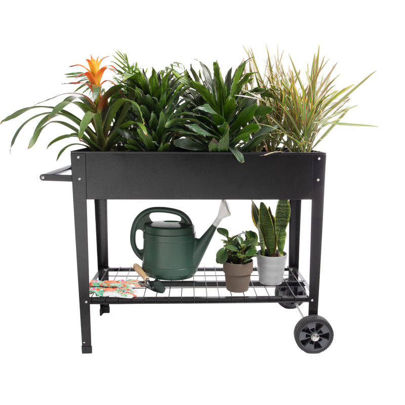 Pure Garden Raised Garden Bed with Shelf, Black