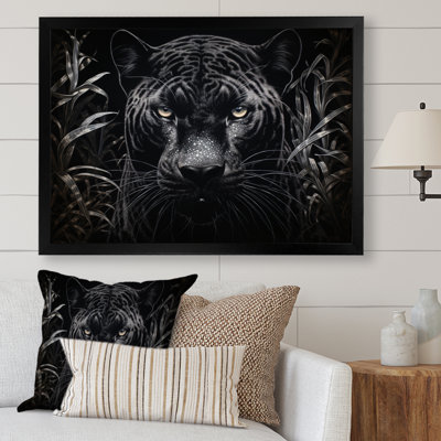 Black White Panther Nocturnal Majesty Scratchboard - Panther Framed Wall Art