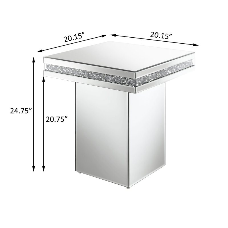 Square Mirrored Accent Side Table Silver