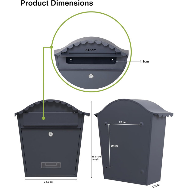 Cartegena Steel Wall Mounted Post Box, Grey