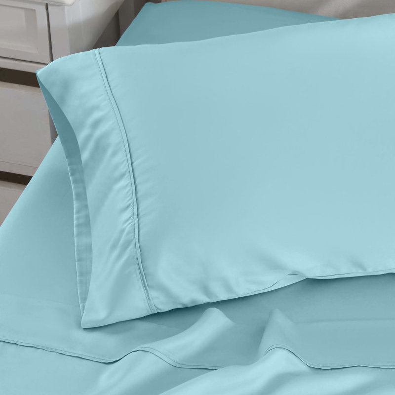 Ensemble de taie d'oreiller en rayonne de bambou à densité de tissage 300 fils , Bleu clair, Très grand