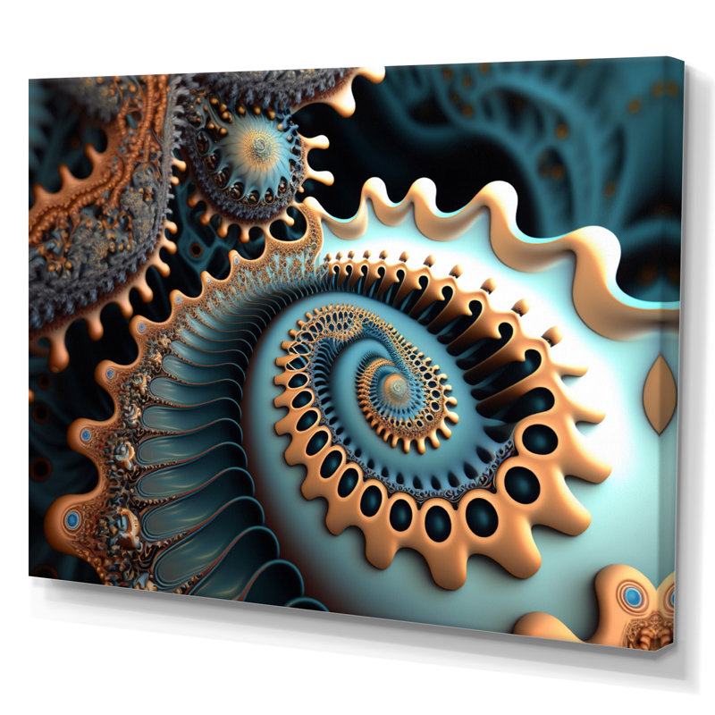 «Sherise Gold and Turquoise Fractal Spiral IV», reproduction sur toile, H 24 po x l 32 po x P 1 po, Toile tendue
