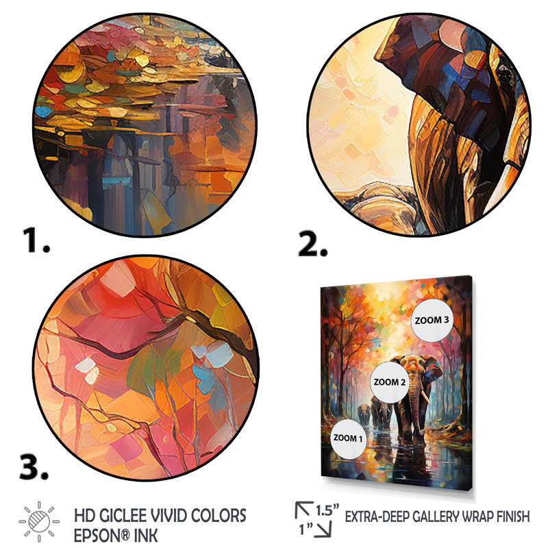 «Dailynne Thailande Elephant Parade II», reproduction sur toile, H 20 po x l 12 po x P 1 po, Cadre flottant noir