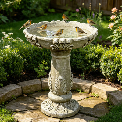 Outdoor Garden Concrete Bird Bath – Removable Bowl Heavy-Duty Base Bird bath Feede Enhances Garden, Patio, Yard, Lawn Décor