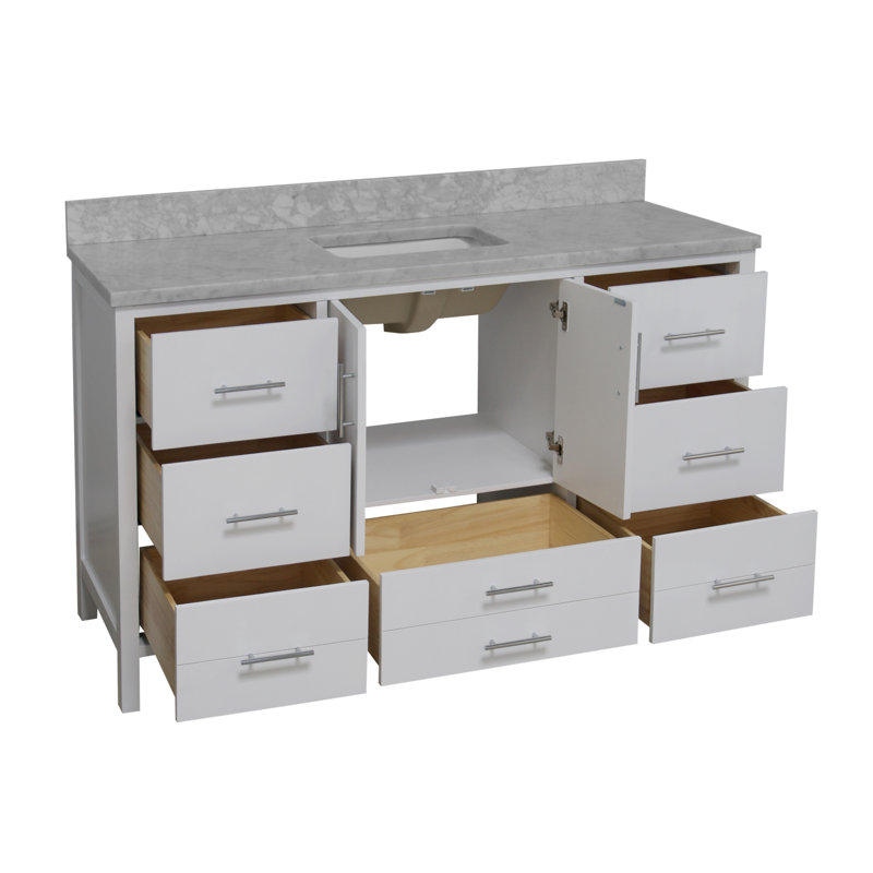 Ensemble de meuble-lavabo simple 60 po Kiara, Blanc, Marbre de Carrare