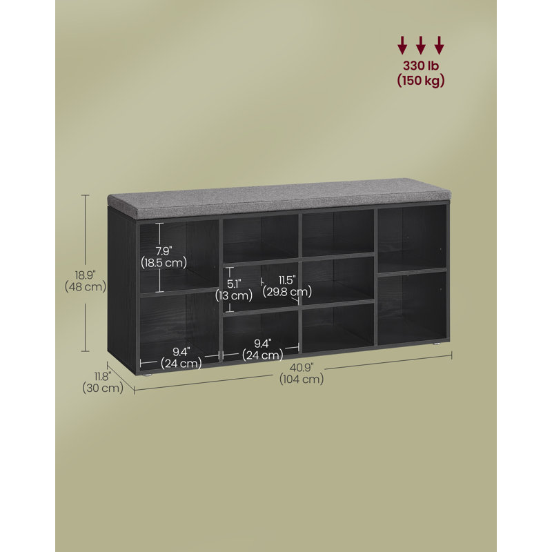 Banc de rangement pour chaussures avec paires de tablettes Arney, Noir ébène