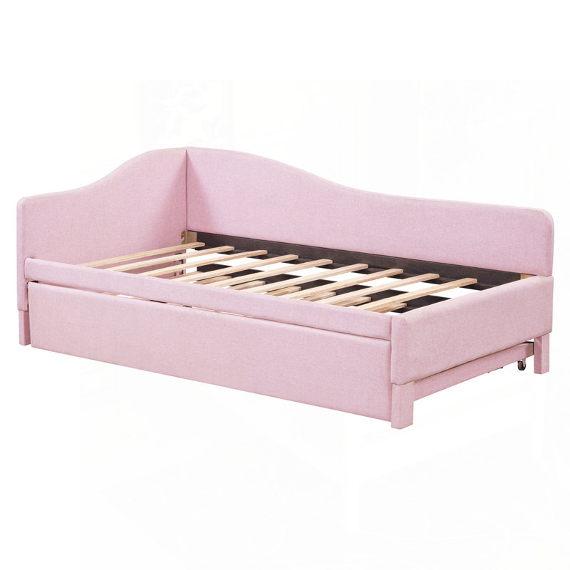 Versatile Upholstered Daybed with Transformable Trundle for All Spaces, Pink
