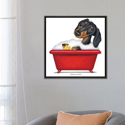" Black Dachshund in Red Tub " Graphic Art Print