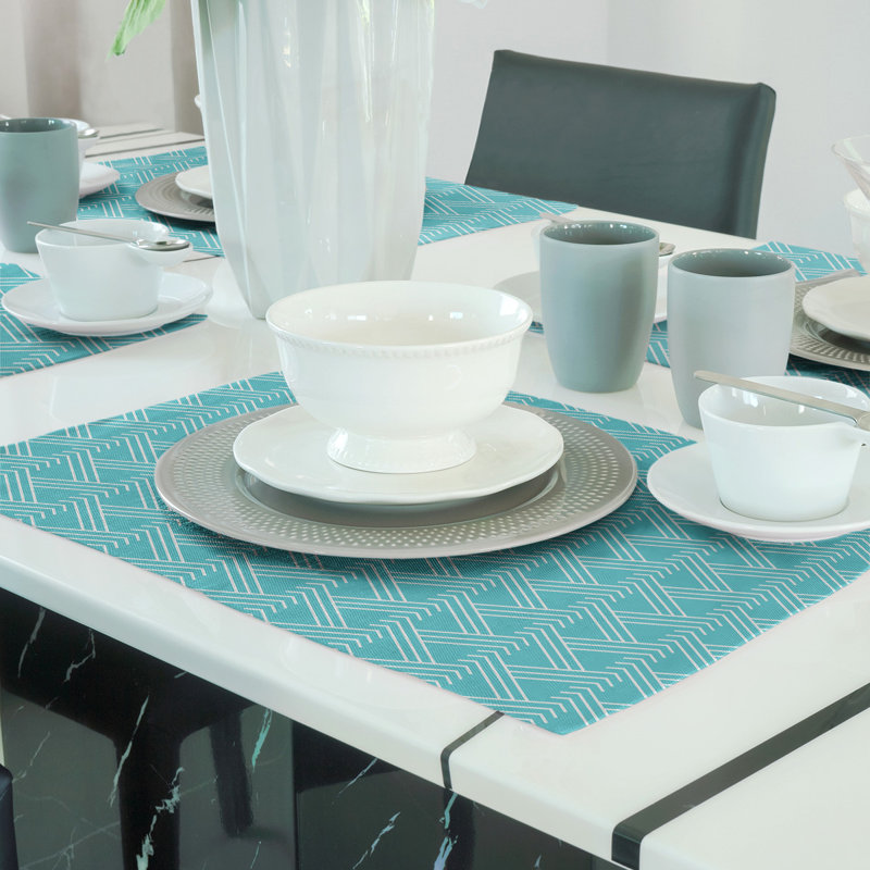 Napperon en coton 18 po classique Zig Zag, Bleu sarcelle/blanc, Coton