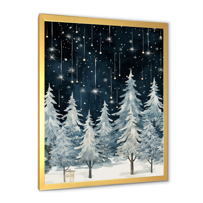 «Winter Pine Tree Starry Night Sky I», reproduction sur toile encadrée, H 32 po x l 24 po x P 1 po, Cadre photo doré simple