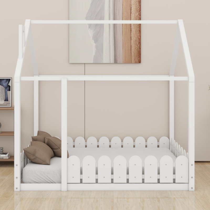 Cadre de lit en bois avec clôture, Blanc