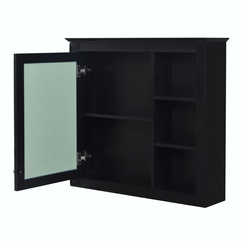 Armoire de salle de bain murale 30 po x 28 po avec miroir, 3 tablettes ouvertes, Noir, noir, noir, noir