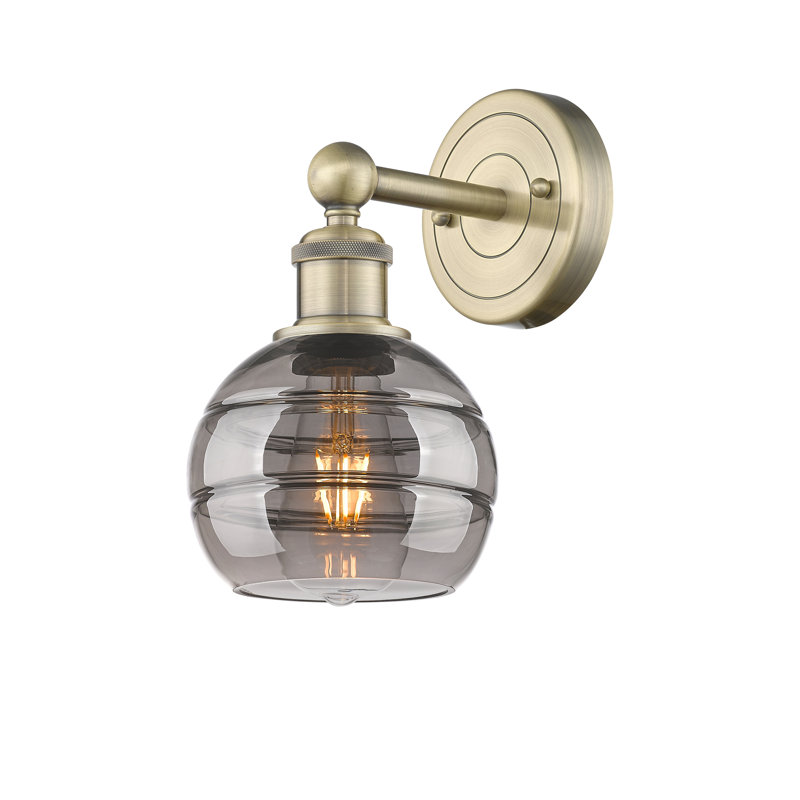 Applique murale 8 lumières Edison Bienes, H 10,13 po x l 5,88 po x P 7,44 po, Gris fumée clair, Laiton antique