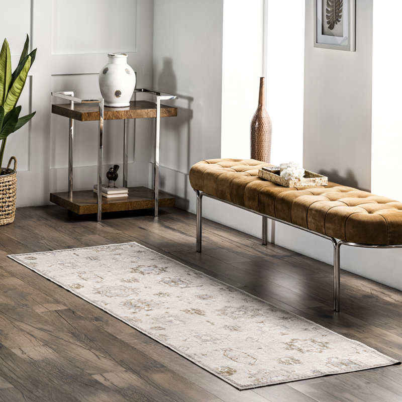 Cecil Elverta Medallion Machine Washable Runner Rug for Living Room Bedroom Dining Room Entryway Hallway Kitchen, Beige/Ivory
