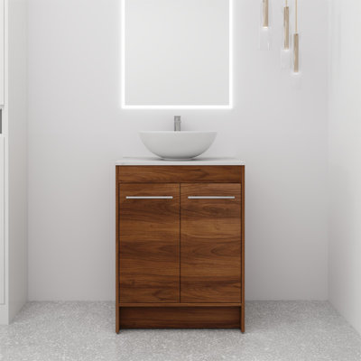 Aarondeep 24" Freestanding Single Bathroom Vanity with Ceramic Top, 2 Doors, 1 Adjustable Shelf