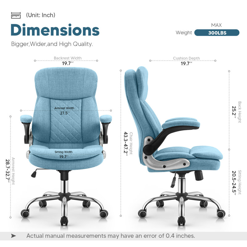 Home Office Linen Velvet Fabric Executive Chair, Linen, Light Blue