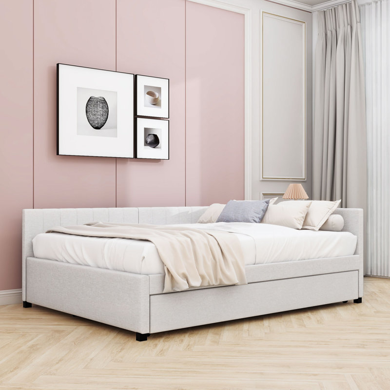 Canapé-lit rembourré avec couchette, Beige, Lit double