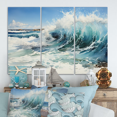 Beach Surfs Up Pointillism I - Ensemble de salon d'art mural nautique et de plage