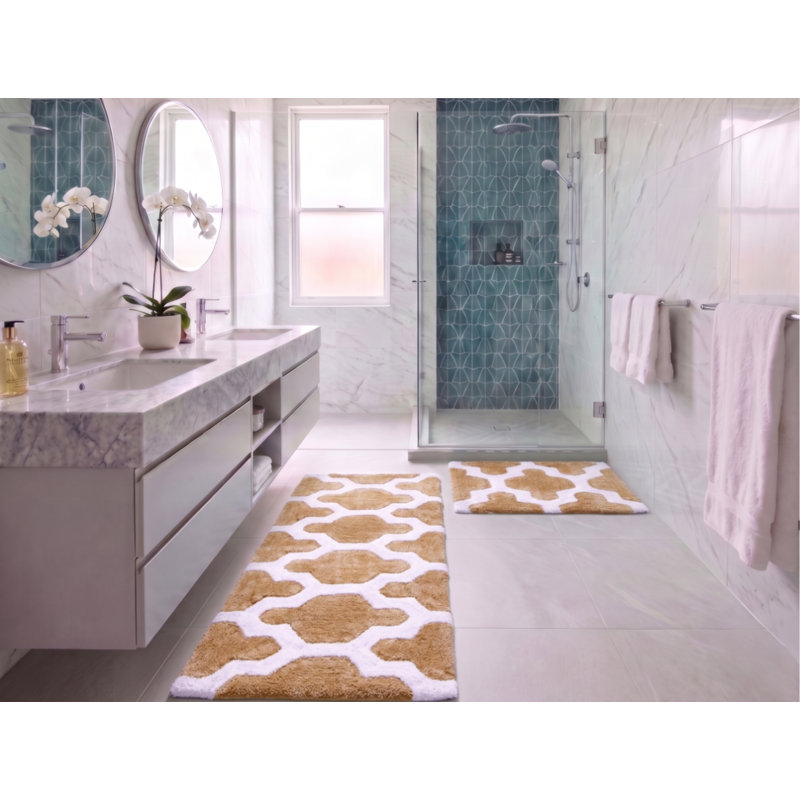 Ensemble de tapis et de tapis pour salle de bain en microfibre 2 pièces - doux, absorbant et antidérapant, Beige