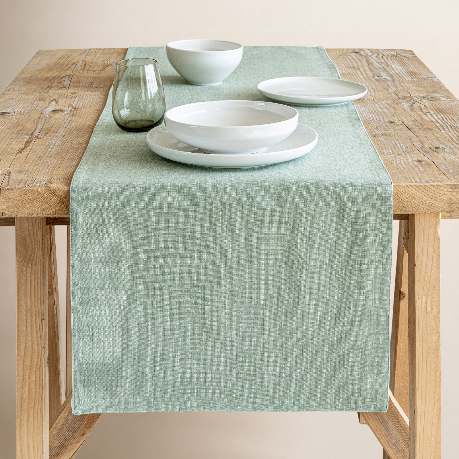 Woven Chambray Table Runnner, 18" W x 90" L, Green
