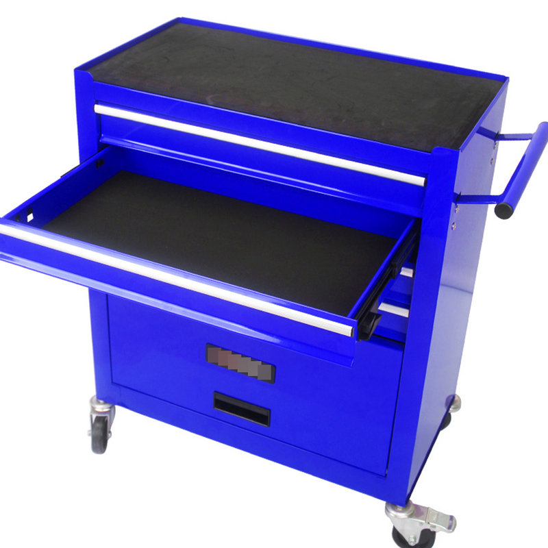 Blue 4 Tool Cart With Wheels. Robust Cold Rolled Steel Frame. Powder Coated Finish. Seamless -Bearing Drawers. 4"  2 Brake, 2 Without . Spacious Storage. 24.46X13x29.72 4 Drawers Multifunctional In