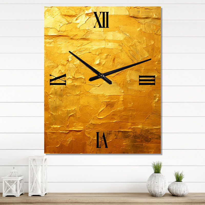 Ancienne opulence antique rétro or abstrait II - Peinture abstraite horloge murale surdimensionnée, Moyen