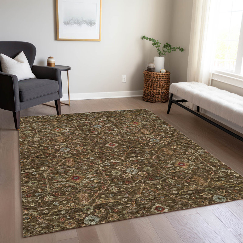 Chocolate Flat Woven Rectangular Washable Synthetic Area Rug
