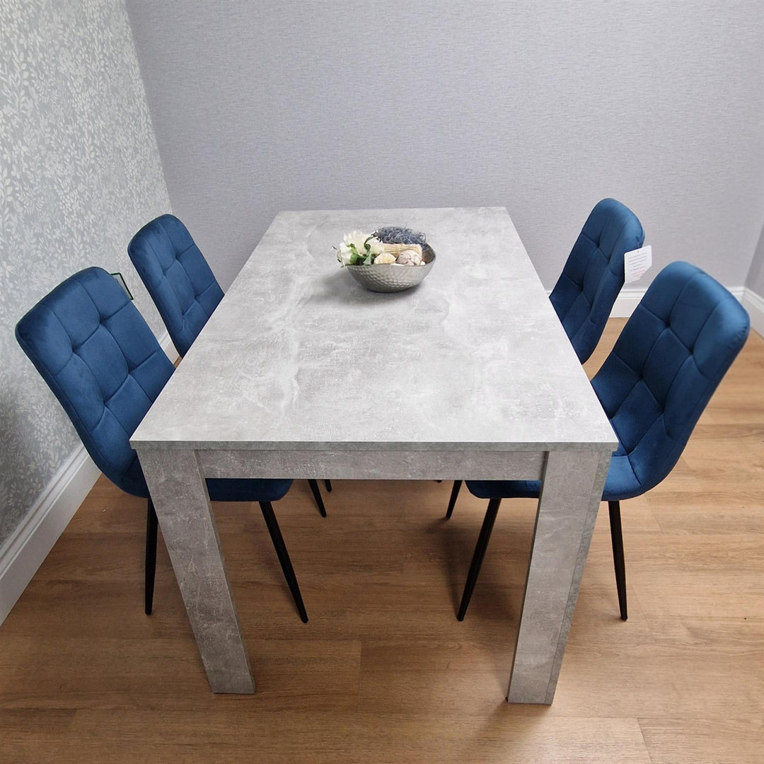 Kosy Koala Rocco 4 Seater Wooden Velvet Dining Set Stone Grey Blue - Image 4