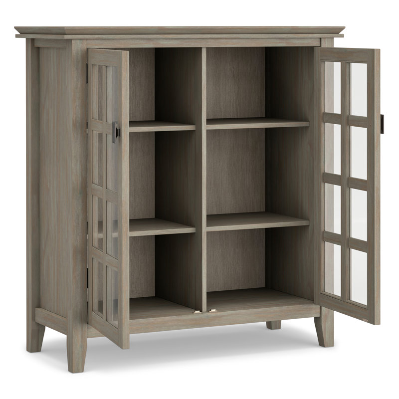 Distressed Grey Solid Wood 2-Door Accent Cabinet with Adjustable Shelves