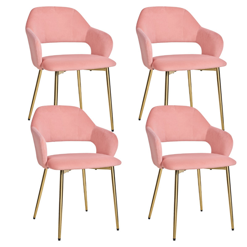 Velvet Dining Chairs Set Of 4, Modern Accent Chairs With Hollowed Back, Living Room Chairs Upholstered Side Chair With Golden Metal Legs For Dining Room Kitchen Vanity