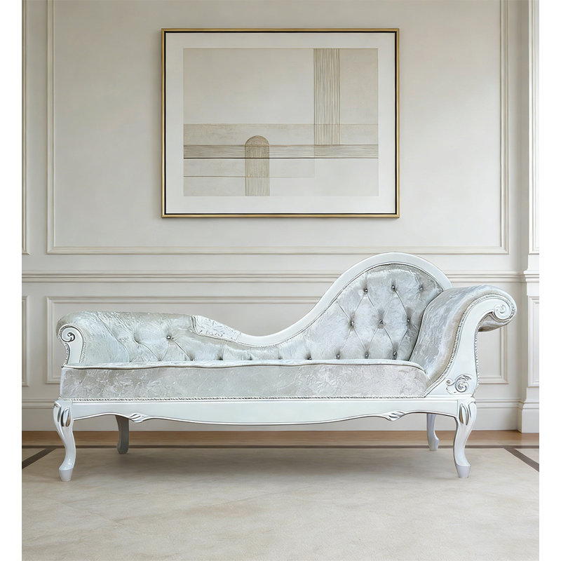 Chaise longue de style européen en bois massif et velours pour chambre et salon