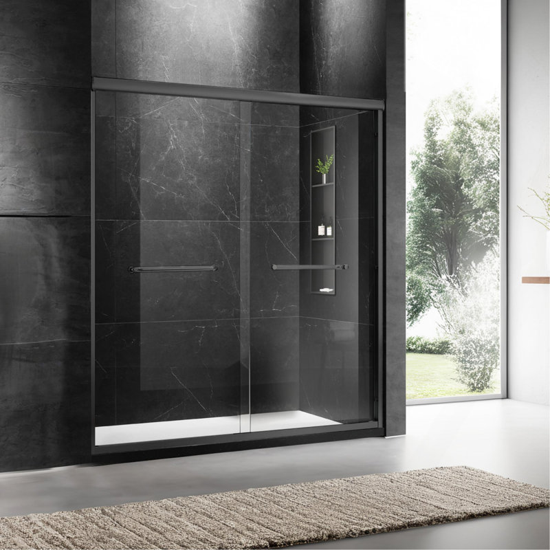 60'' W x 74'' H Door Sliding Frameless Shower Door with 6mm Tempered Glass LYM-02 Mat Black, Matte Black