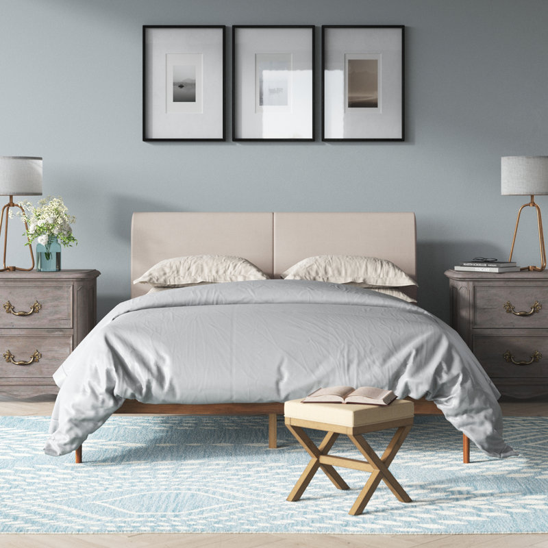 Lit plateforme tapissier à profil bas Kiera, Grand, Beige