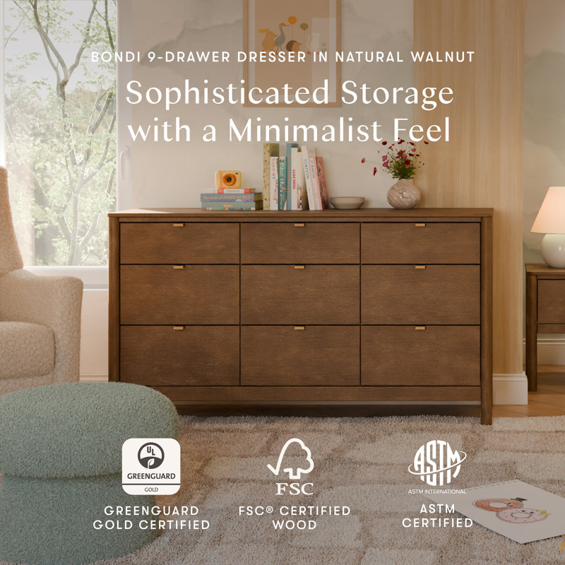 Bondi 9-Drawer Assembled Dresser, Natural Walnut