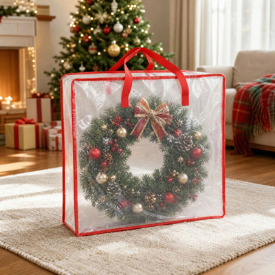 Christmas Decor Transparent Waterproof Zipper Storage Bag For Christmas Wreaths  Storage Bag For Christmas Decorations