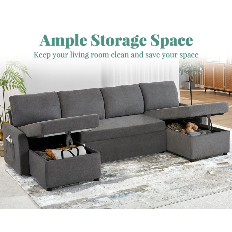 Baerl Upholstered 110'' Sleeper Sofa, Gray Linen