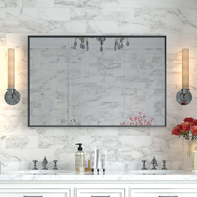 Miroir de salle de bain pour miroir mural rectangulaire de salle de bain, 35,8 po x 24 po, Noir