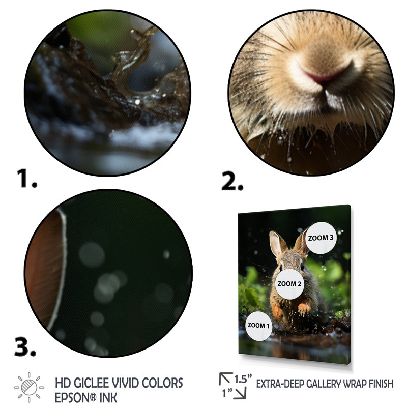 Rabbit Energetic Hopper - Reproduction d'art mural animaux, H 32 po x l 16 po x P 1 po, Cadre naturel flottant