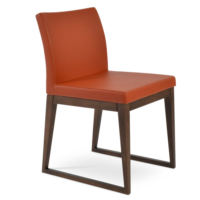 Aria Sled Wood Dining Chair, Brick PPM Faux Leather