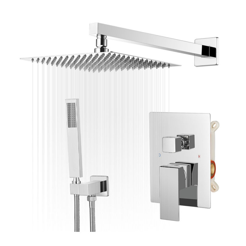 Chrome Alloy Luxury Single Handle Double Spray Head 10-Inch Wall-Mounted Square Shower Head With Handheld Shower Head