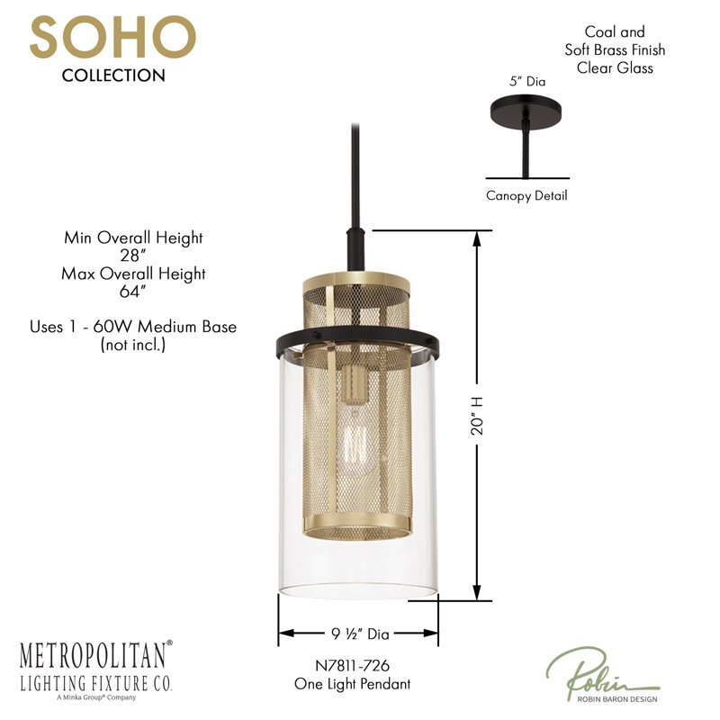 Mini-luminaire suspendu 1 lumière Soho By Robin Baron