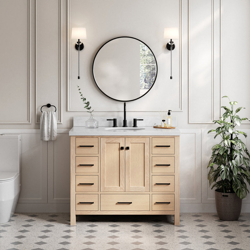 Cambridge 42'' W Single Bathroom Vanity Base, Matte Black, Oak