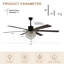 Ventilateur de plafond Leisel 65 po moderne et glamour avec cristaux et lumières, 6 vitesses, réversible, style lustre noir, pour grandes pièces-955554619