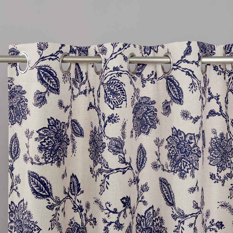 Zawacki Linen Blend Blackout Sliding Panel Pair, Navy/Beige, 52" W x 96" L
