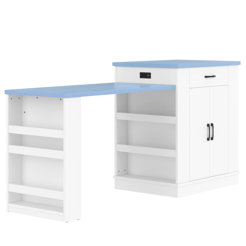 Table de salle à manger extensible, Blanc, Bleu