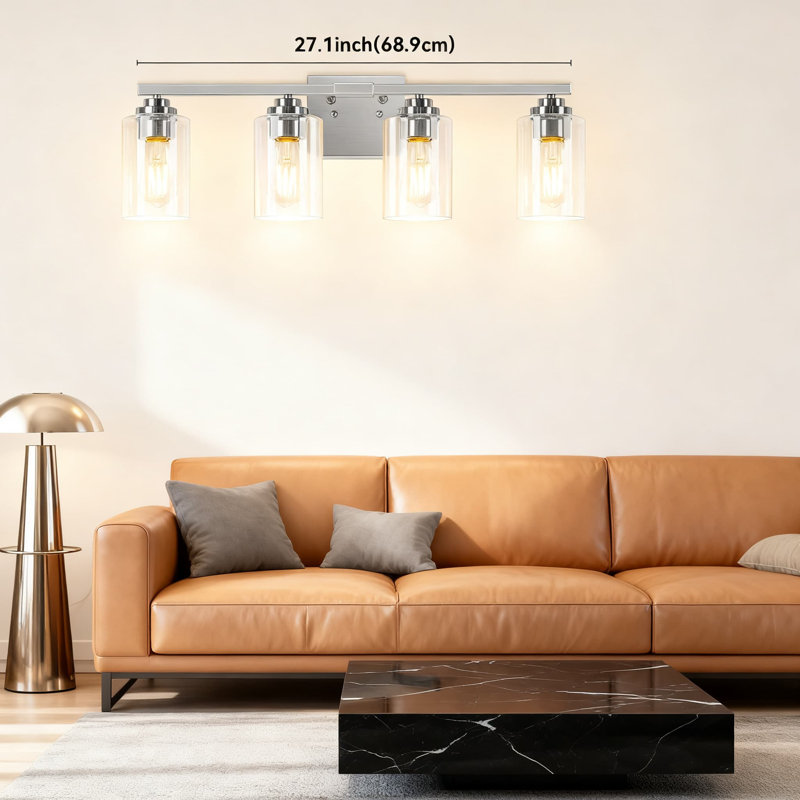 4-Light Vanity Light Fixture, Modern Bathroom Sconce With Clear Glass Shades, Brushed Nickel Finish For Mirror, Living Room, Bedroom, And Porch