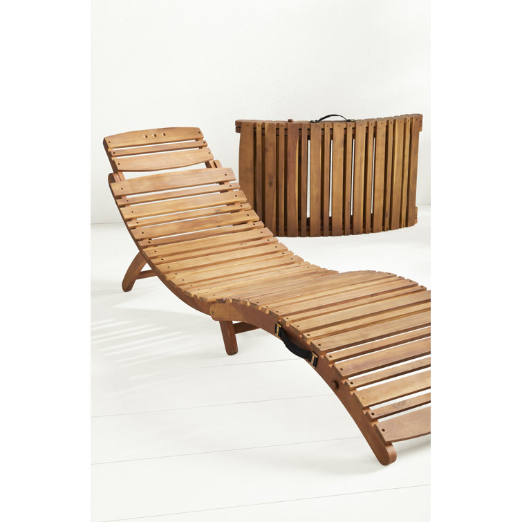 Lindero Outdoor Acacia Wood Armless Adjustable Chaise Lounge with