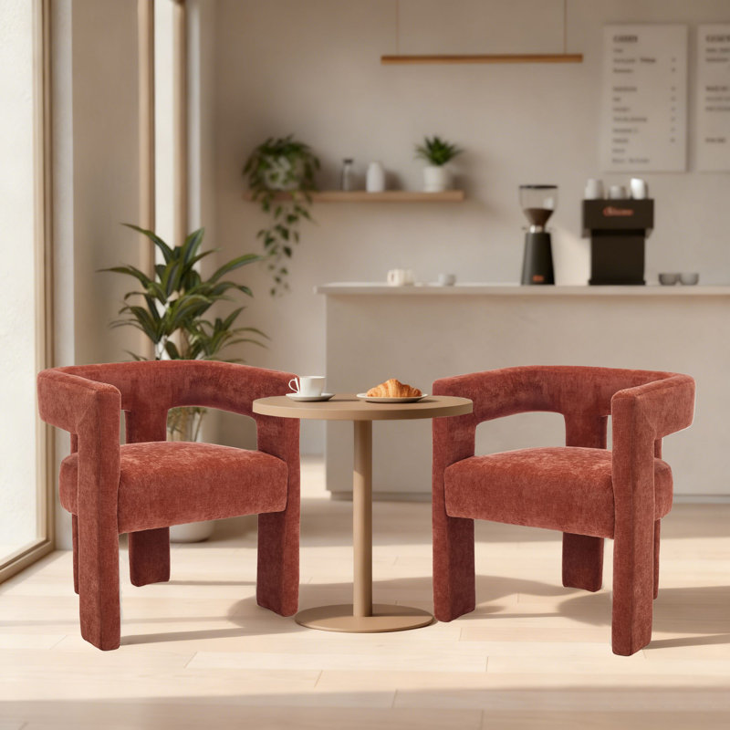 Ensemble de 2 chaises d'appoint modernes en tissu de chenille, rembourrage en mousse et pieds de soutien solides, Orange