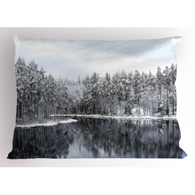 Pillowcase, Trees in Cold Day Lake, White Brown